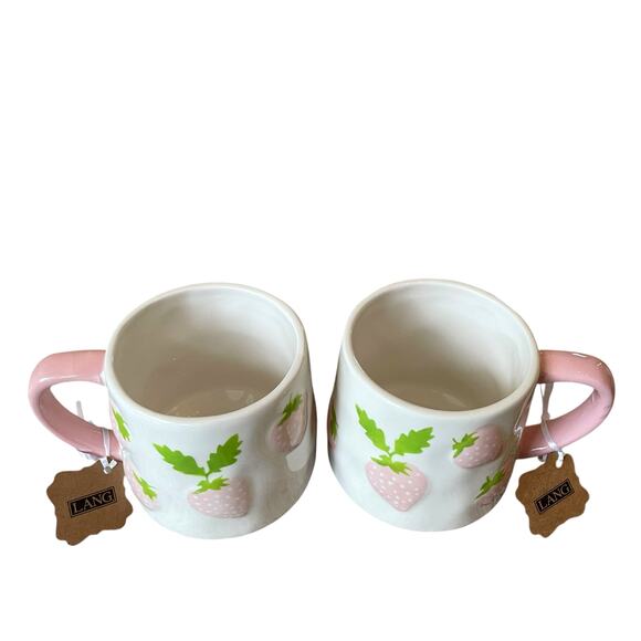 Lang Hand Painted PINK STRAWBERRY Ceramic Coffee Tea Mugs Set of 2 New - Picture 5 of 10